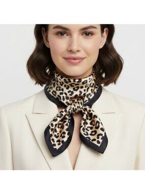 ⭐Elegant Bandana Square Scarf Silky Satin Vintage Style Animal Print Leopard Tan